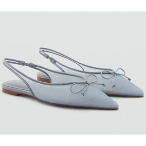 NEW MANGO BLUE MESH SLINGBACK POINTED TOE BOW BALLET FLATS SHOES SZ 38 US 7.5